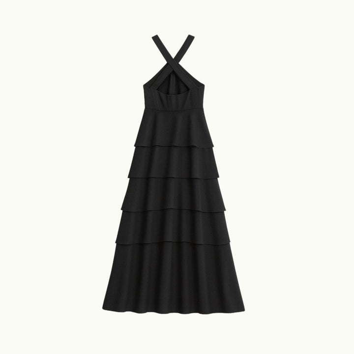 Women's Wedding Guest Halter Maxi Dress with Tiered Skirt