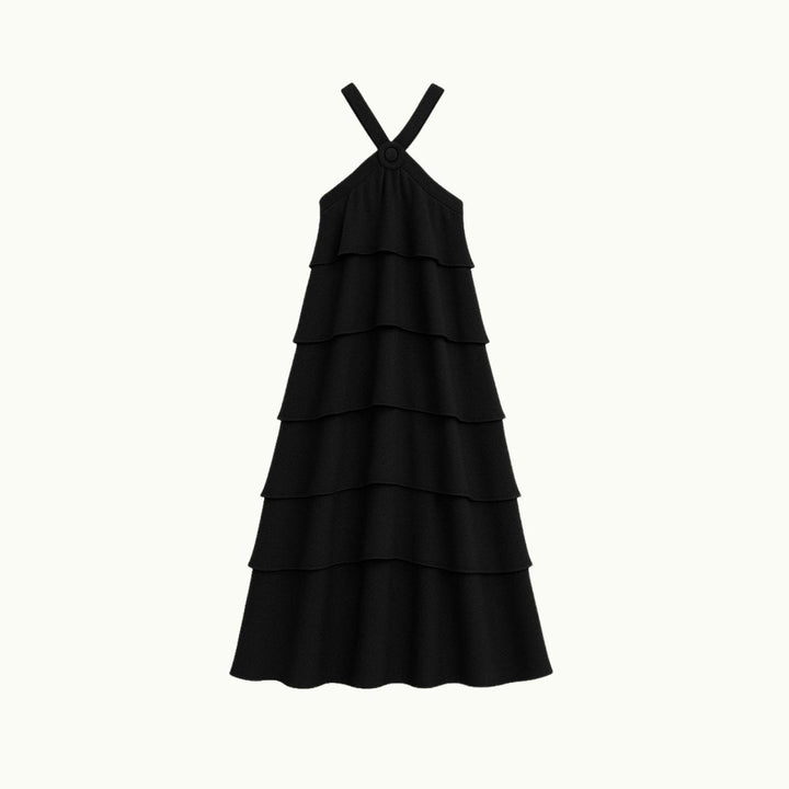 Women's Wedding Guest Halter Maxi Dress with Tiered Skirt