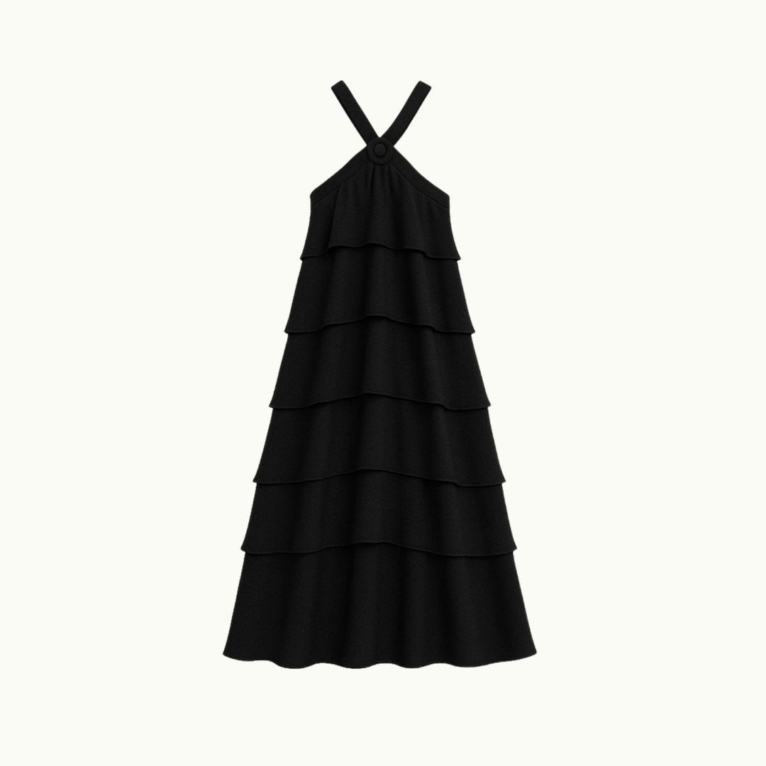 Women's Wedding Guest Halter Maxi Dress with Tiered Skirt