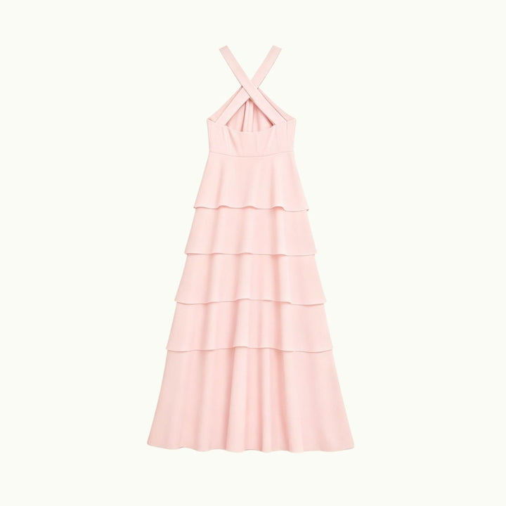 Women's Wedding Guest Halter Maxi Dress with Tiered Skirt