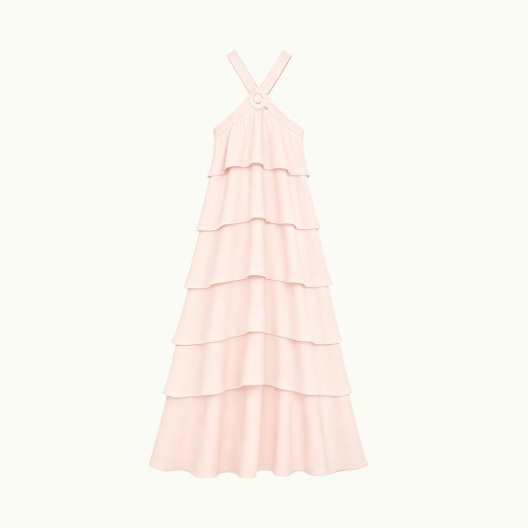 Women's Wedding Guest Halter Maxi Dress with Tiered Skirt