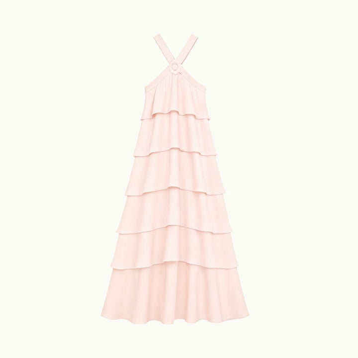 Women's Wedding Guest Halter Maxi Dress with Tiered Skirt