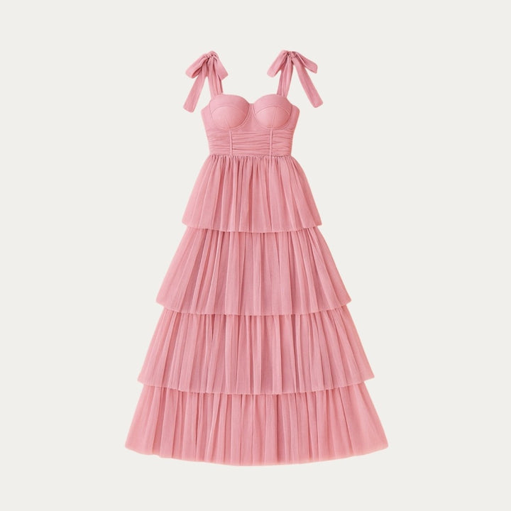 Women's Wedding Guest Tiered Maxi Dress with V Neck