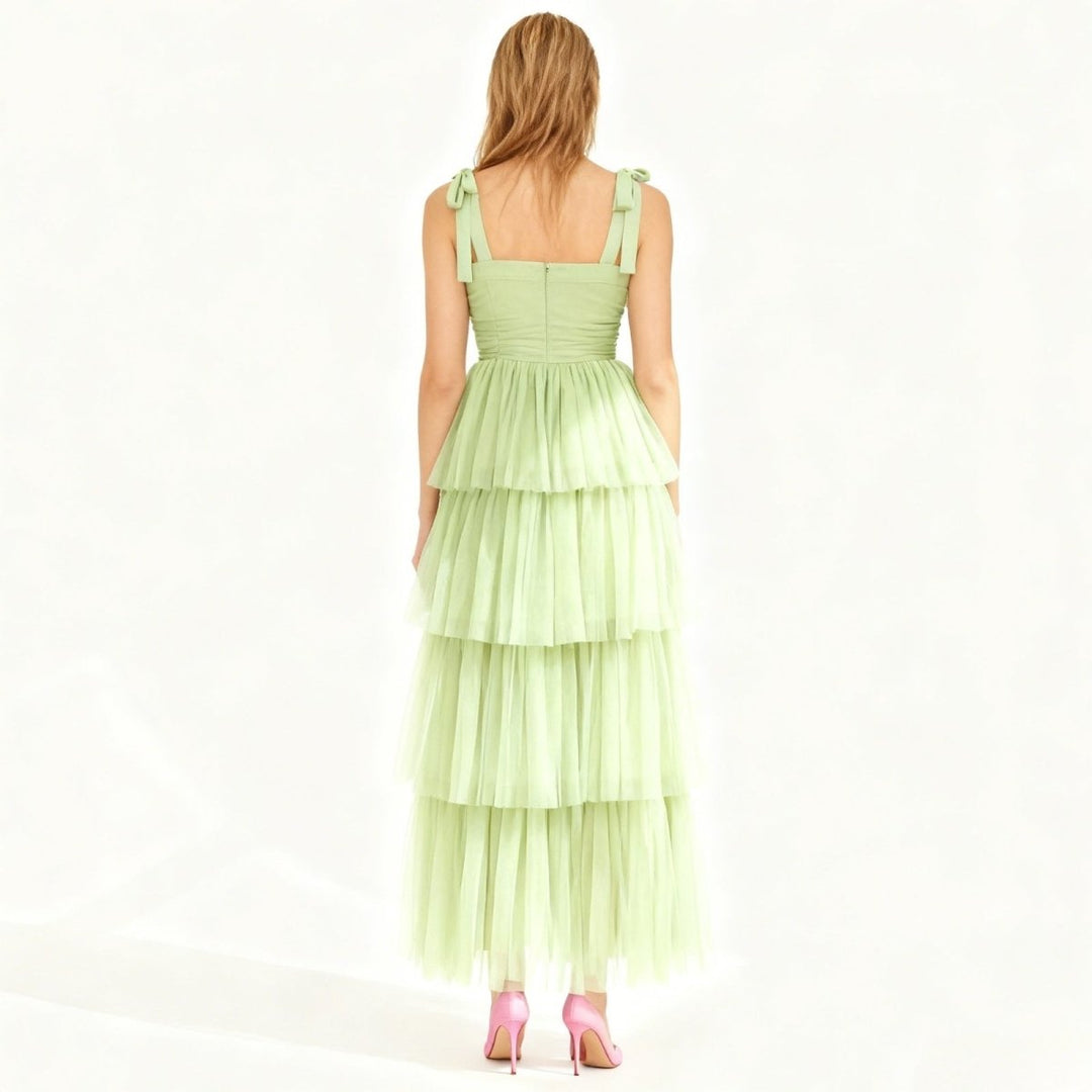 Women's Wedding Guest Tiered Maxi Dress with V Neck
