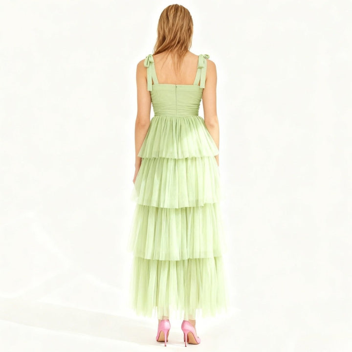 Women's Wedding Guest Tiered Maxi Dress with V Neck
