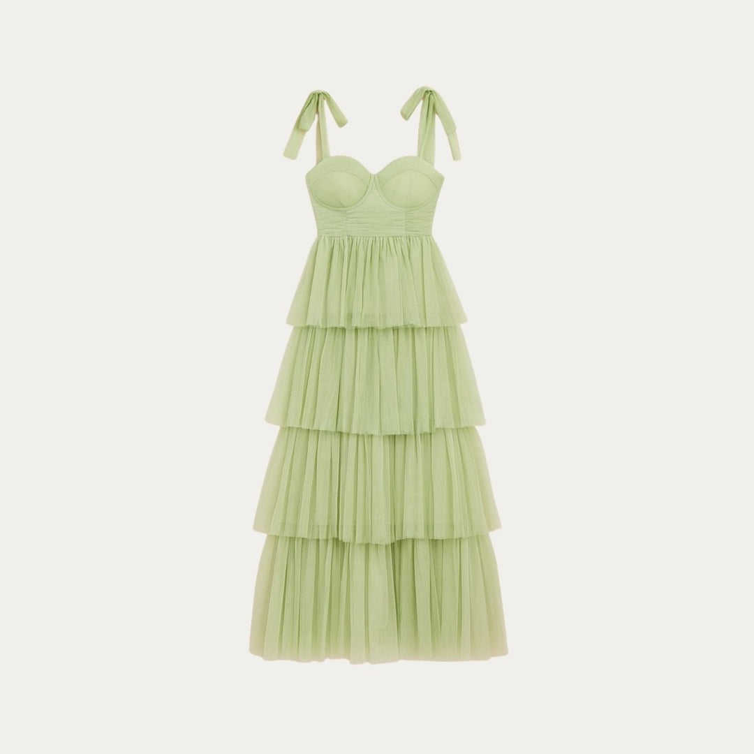 Women's Wedding Guest Tiered Maxi Dress with V Neck