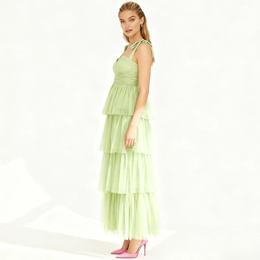 Women's Wedding Guest Tiered Maxi Dress with V Neck
