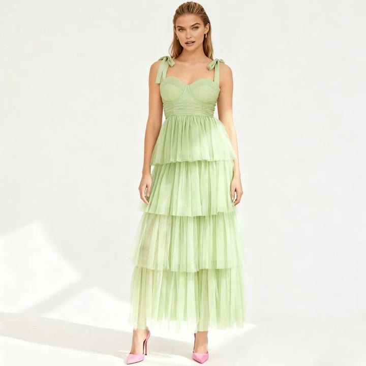 Women's Wedding Guest Tiered Maxi Dress with V Neck