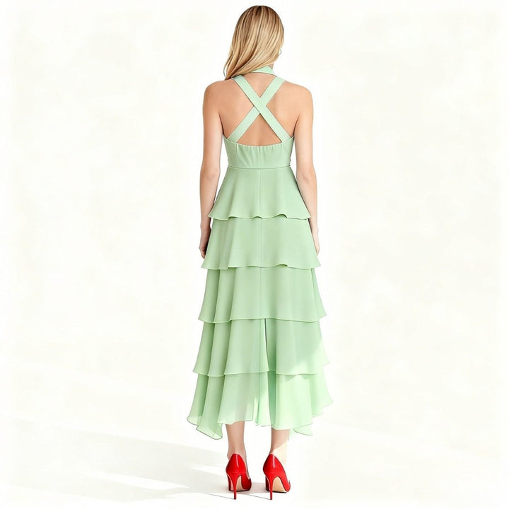 Women's Wedding Guest Halter Maxi Dress with Tiered Skirt