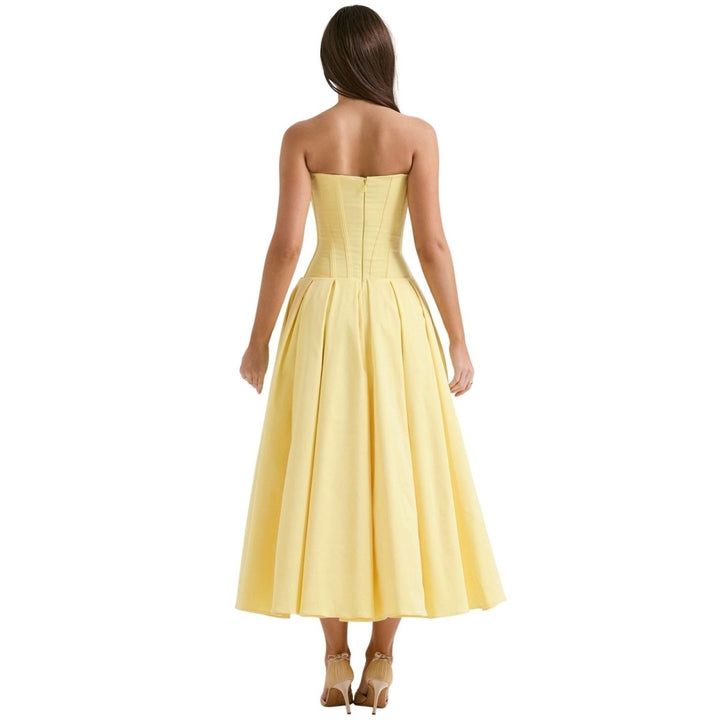 Women's Wedding Guest Corset Midi Dress with Full Skirt