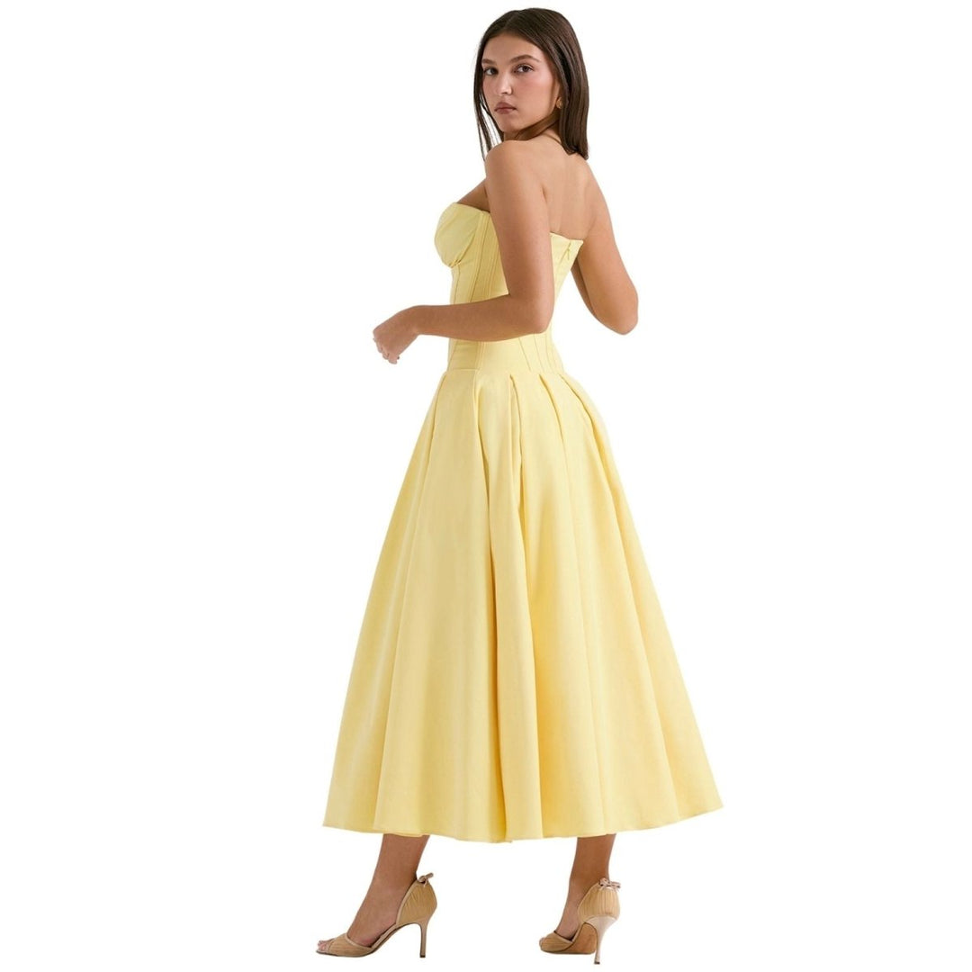 Women's Wedding Guest Corset Midi Dress with Full Skirt