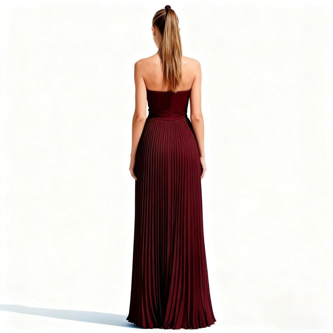 Women's Evening Strapless Maxi Dress with Pleated Skirt