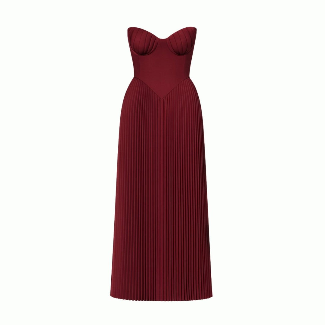 Women's Evening Strapless Maxi Dress with Pleated Skirt