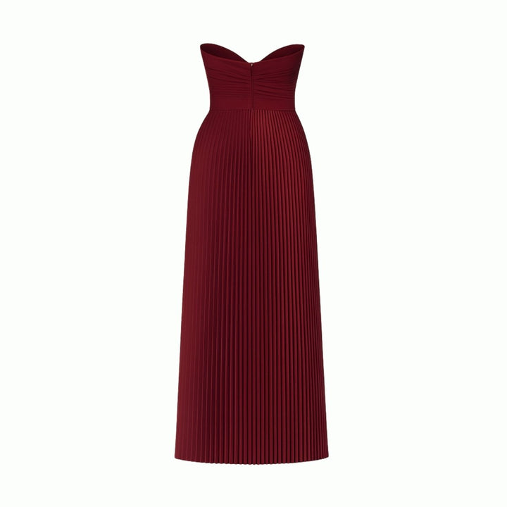 Women's Evening Strapless Maxi Dress with Pleated Skirt