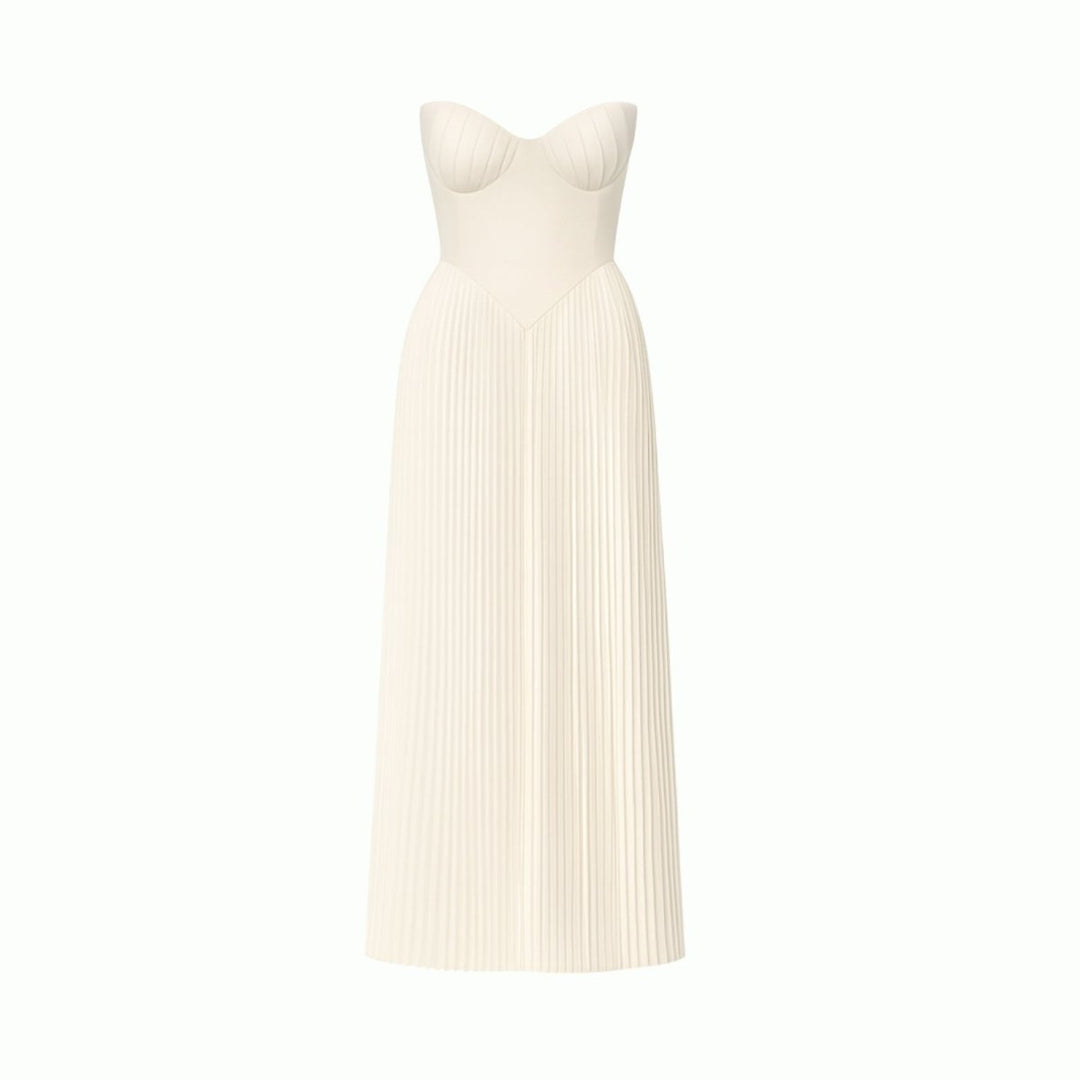 Women's Evening Strapless Maxi Dress with Pleated Skirt