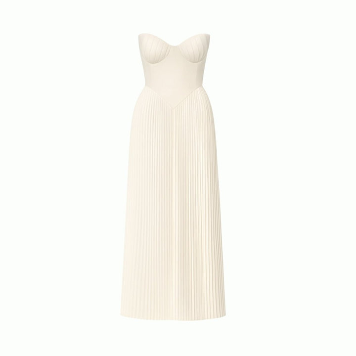 Women's Evening Strapless Maxi Dress with Pleated Skirt