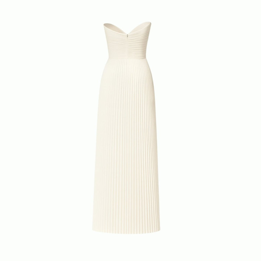 Women's Evening Strapless Maxi Dress with Pleated Skirt
