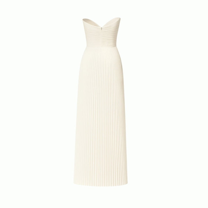 Women's Evening Strapless Maxi Dress with Pleated Skirt