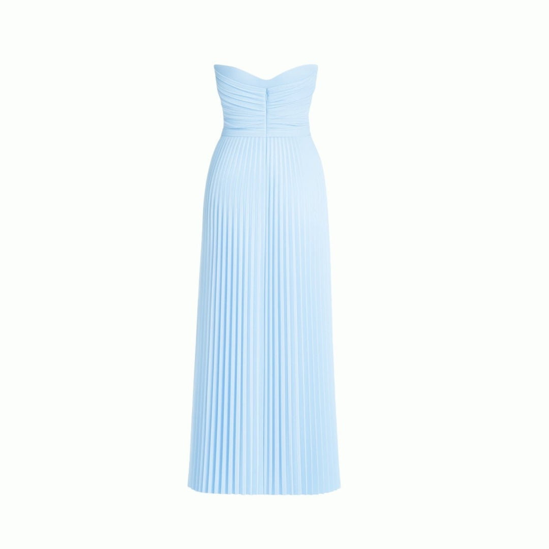Women's Evening Strapless Maxi Dress with Pleated Skirt