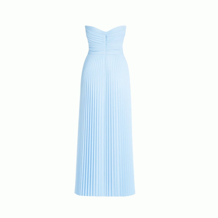 Women's Evening Strapless Maxi Dress with Pleated Skirt
