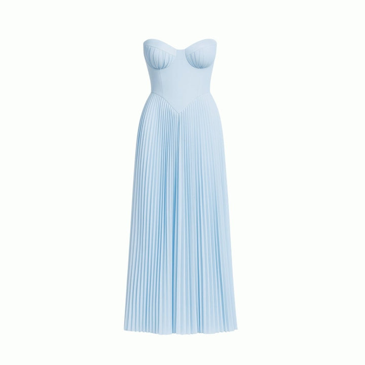 Women's Evening Strapless Maxi Dress with Pleated Skirt