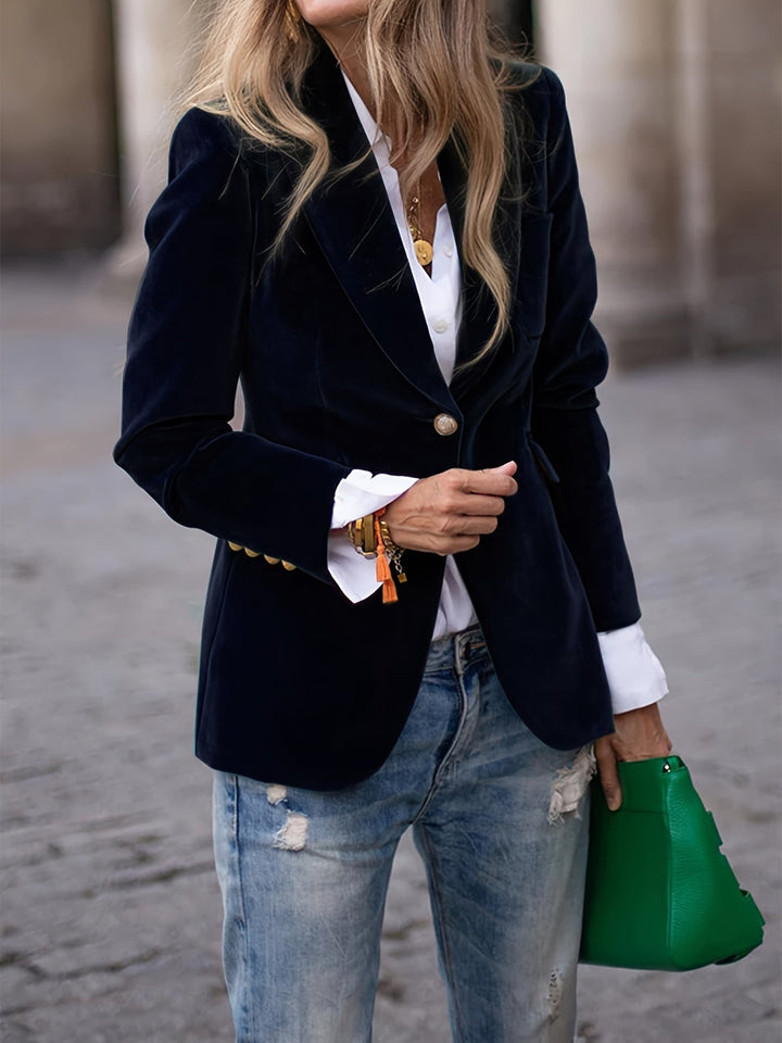 Women's Velvet Blazer with Notch Lapels and Tailored Fit