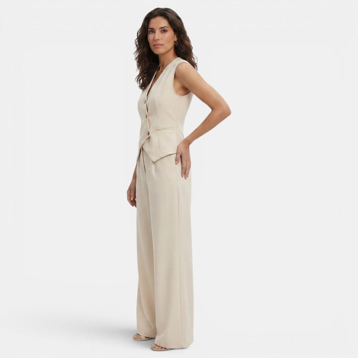Women's Trouser Set with Waistcoat Top and High Waist Wide Leg Trousers
