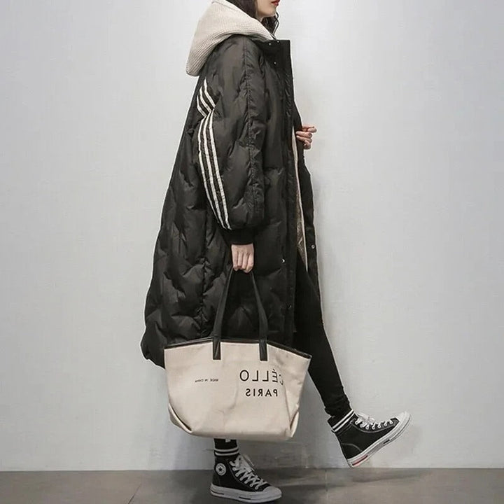 Women's Longline Quilted Coat with Hood and Relaxed Fit