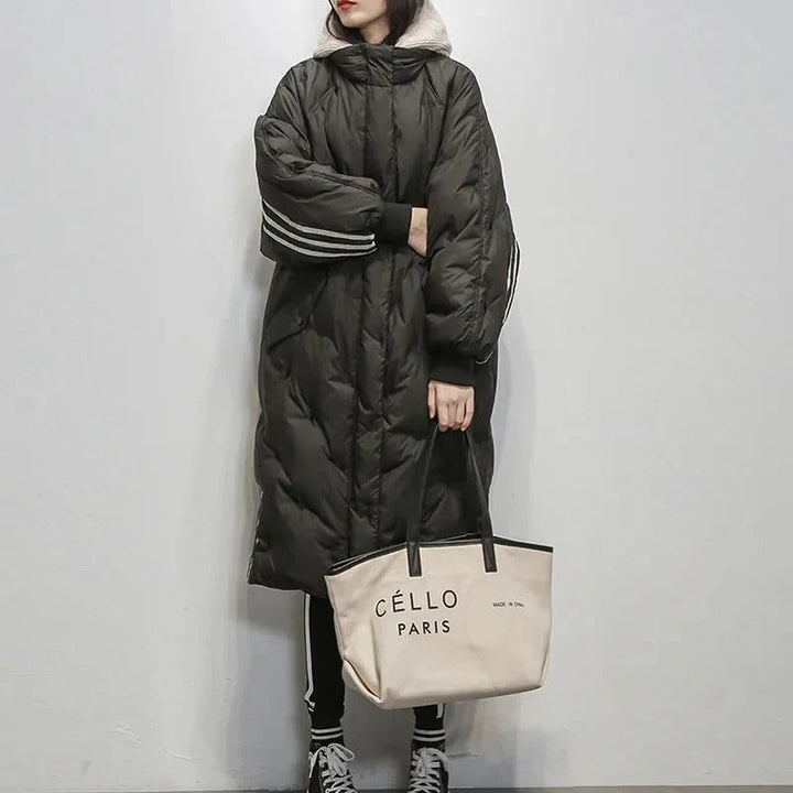 Women's Longline Quilted Coat with Hood and Relaxed Fit