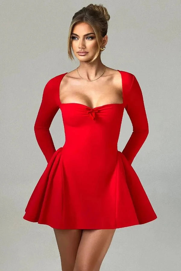 Women's Party Sweetheart Mini Dress with Long Sleeves