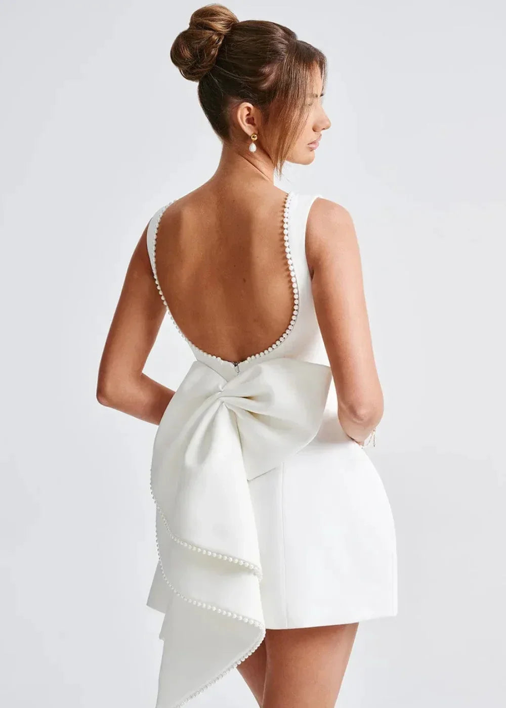Women's Party Mini Dress with Open Back and Bow Detail