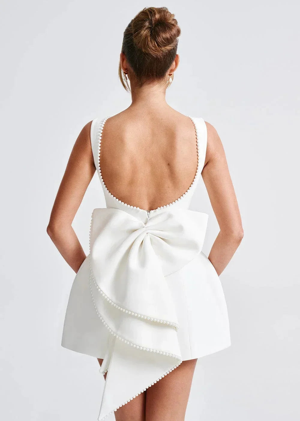 Women's Party Mini Dress with Open Back and Bow Detail