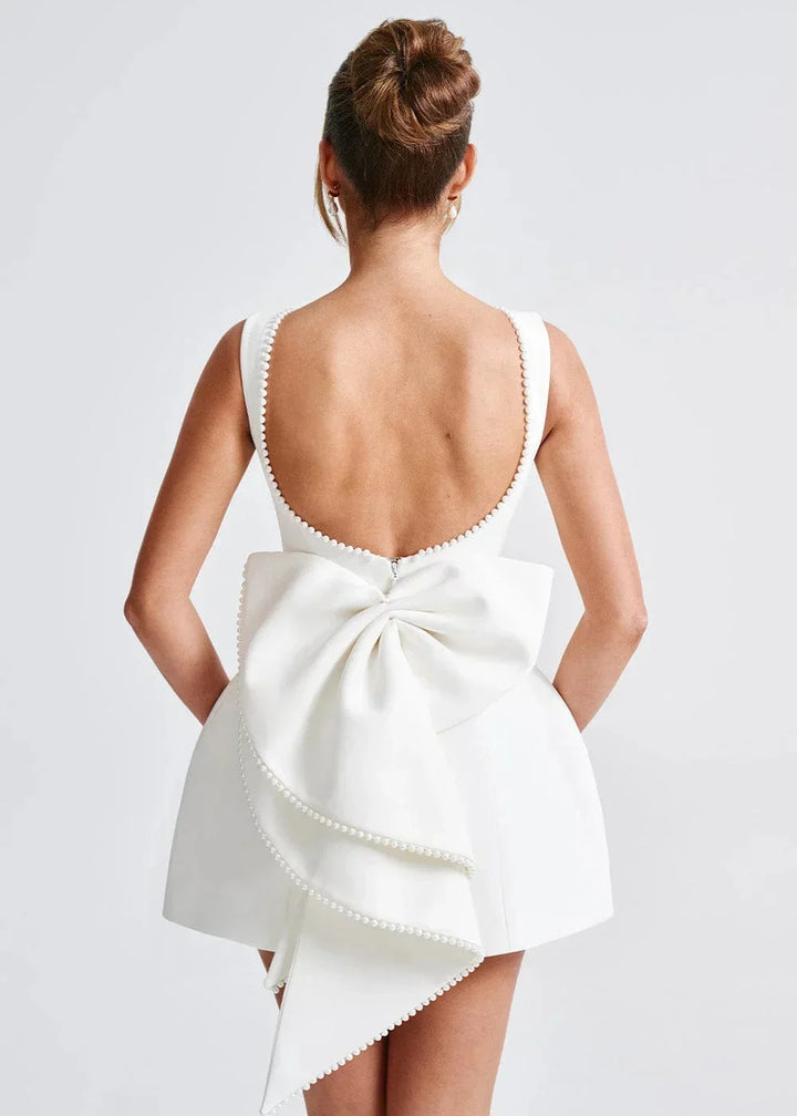 Women's Party Mini Dress with Open Back and Bow Detail