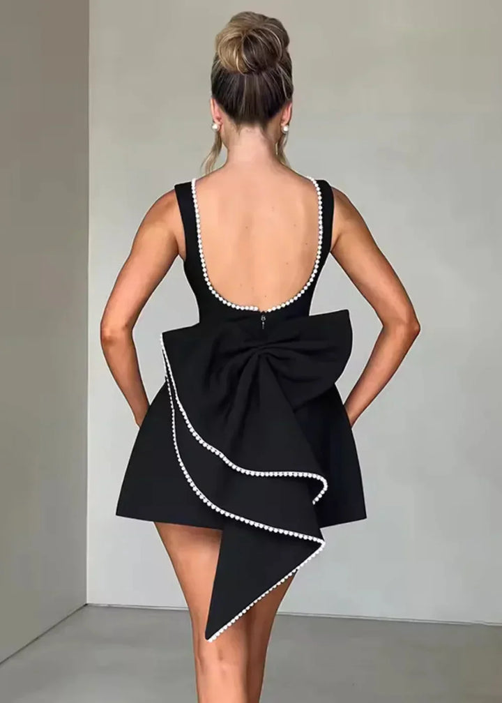 Women's Party Mini Dress with Open Back and Bow Detail