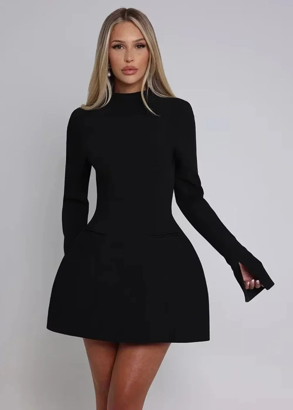 Women's Party Mini Dress with High Neck and Open Back