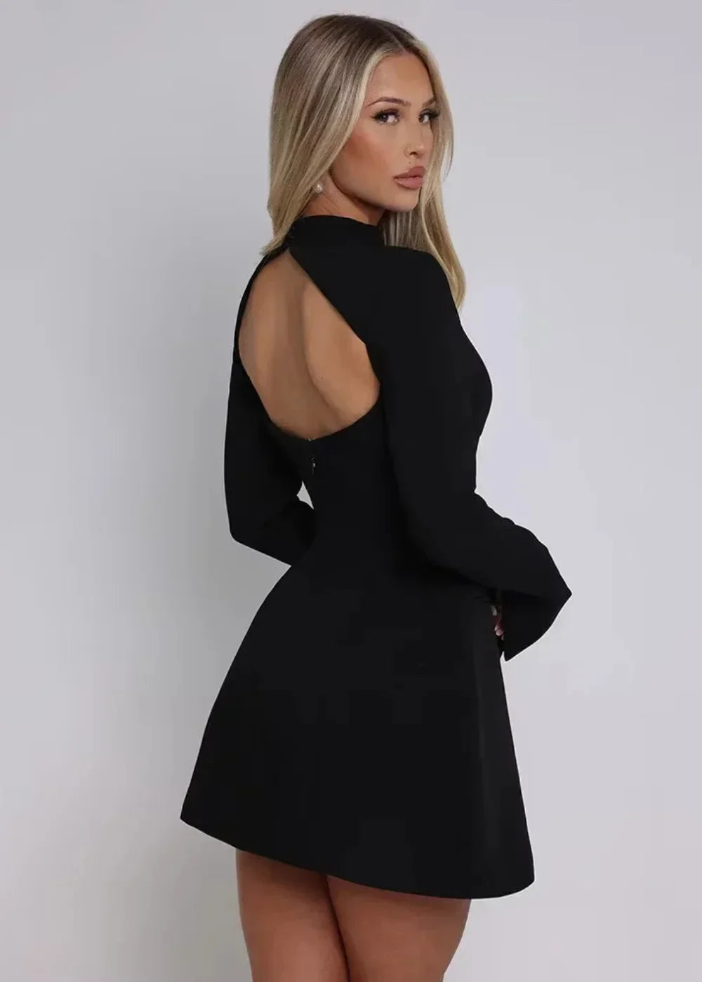 Women's Party Mini Dress with High Neck and Open Back