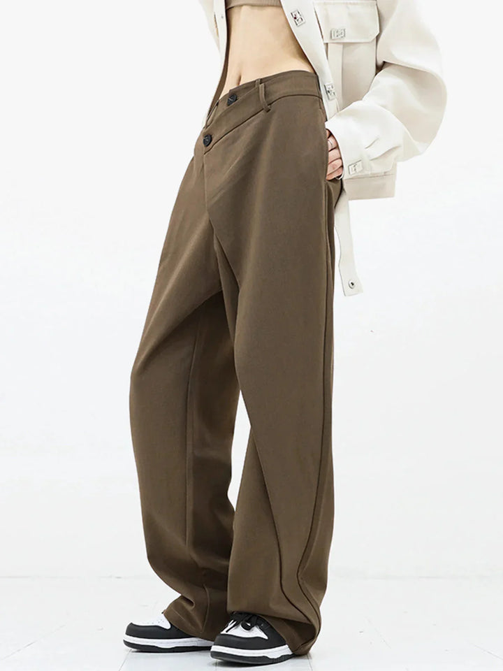 Women's Wide Leg Trousers with Asymmetric Button Waist