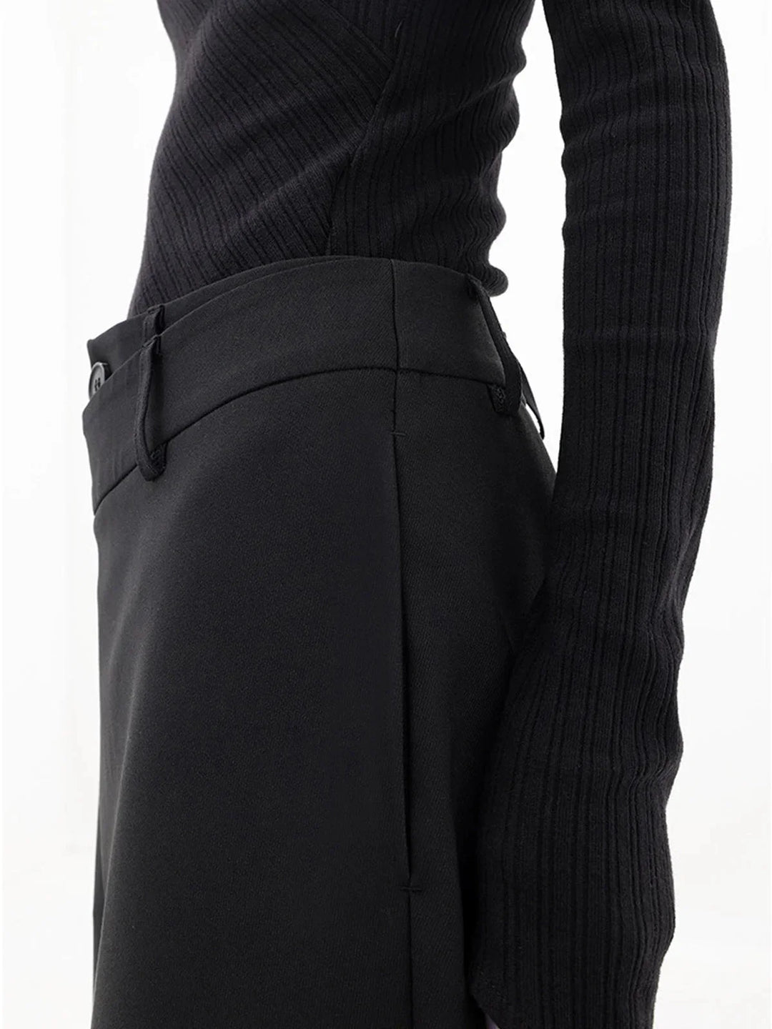 Women's Wide Leg Trousers with Asymmetric Button Waist