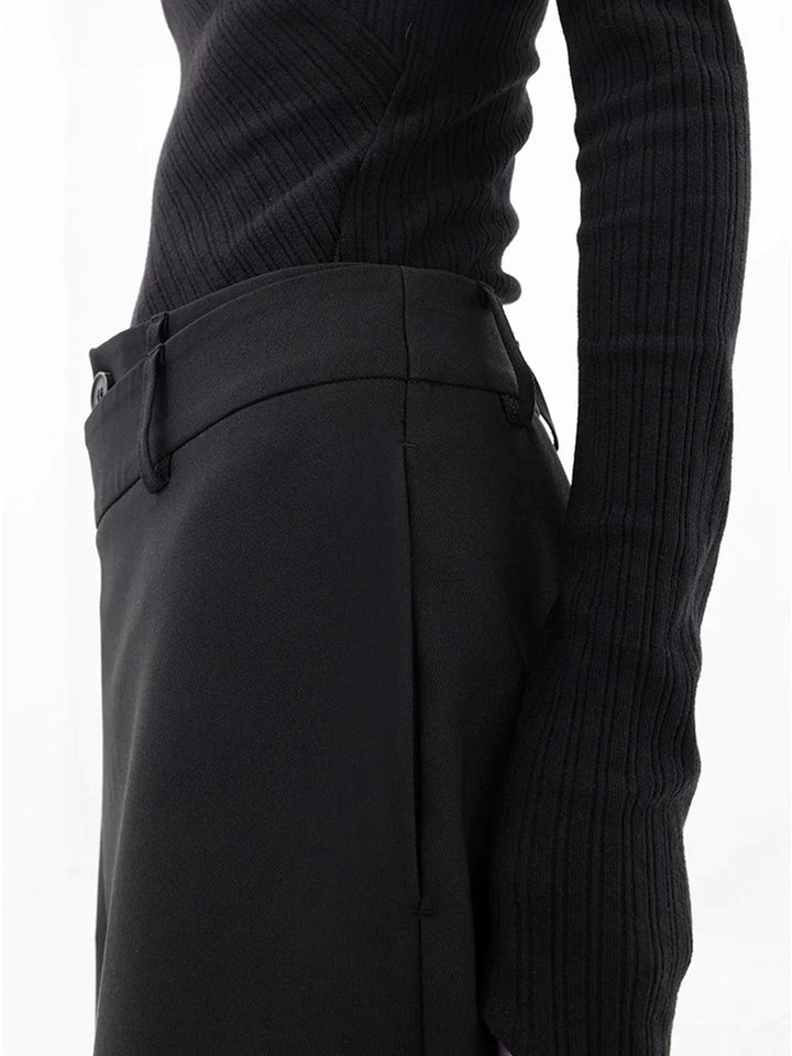 Women's Wide Leg Trousers with Asymmetric Button Waist