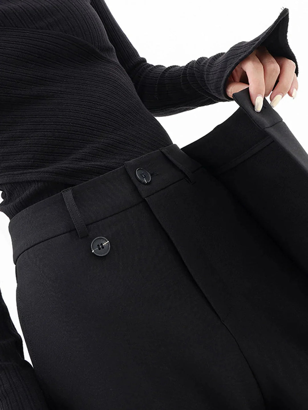Women's Wide Leg Trousers with Asymmetric Button Waist