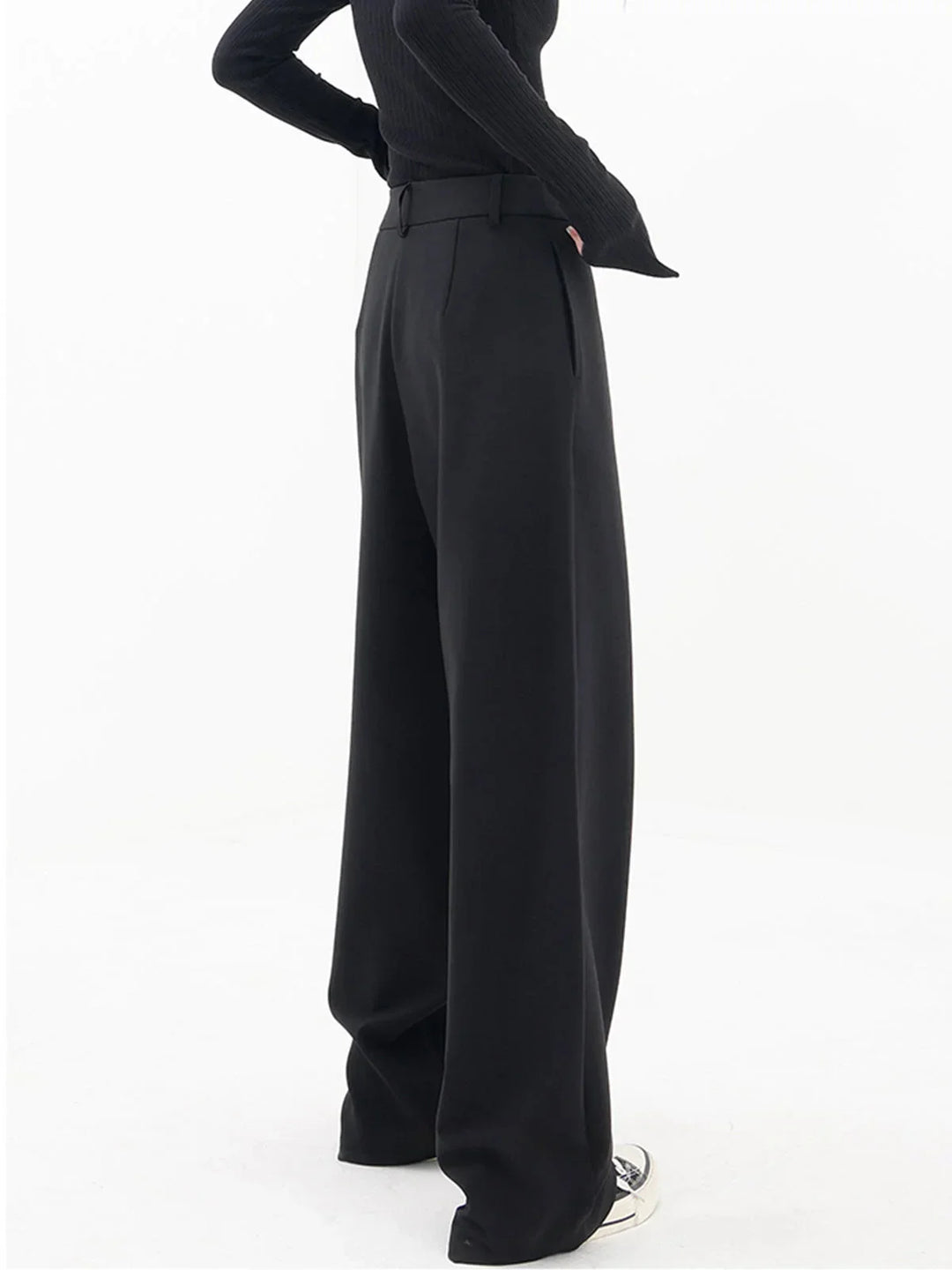 Women's Wide Leg Trousers with Asymmetric Button Waist