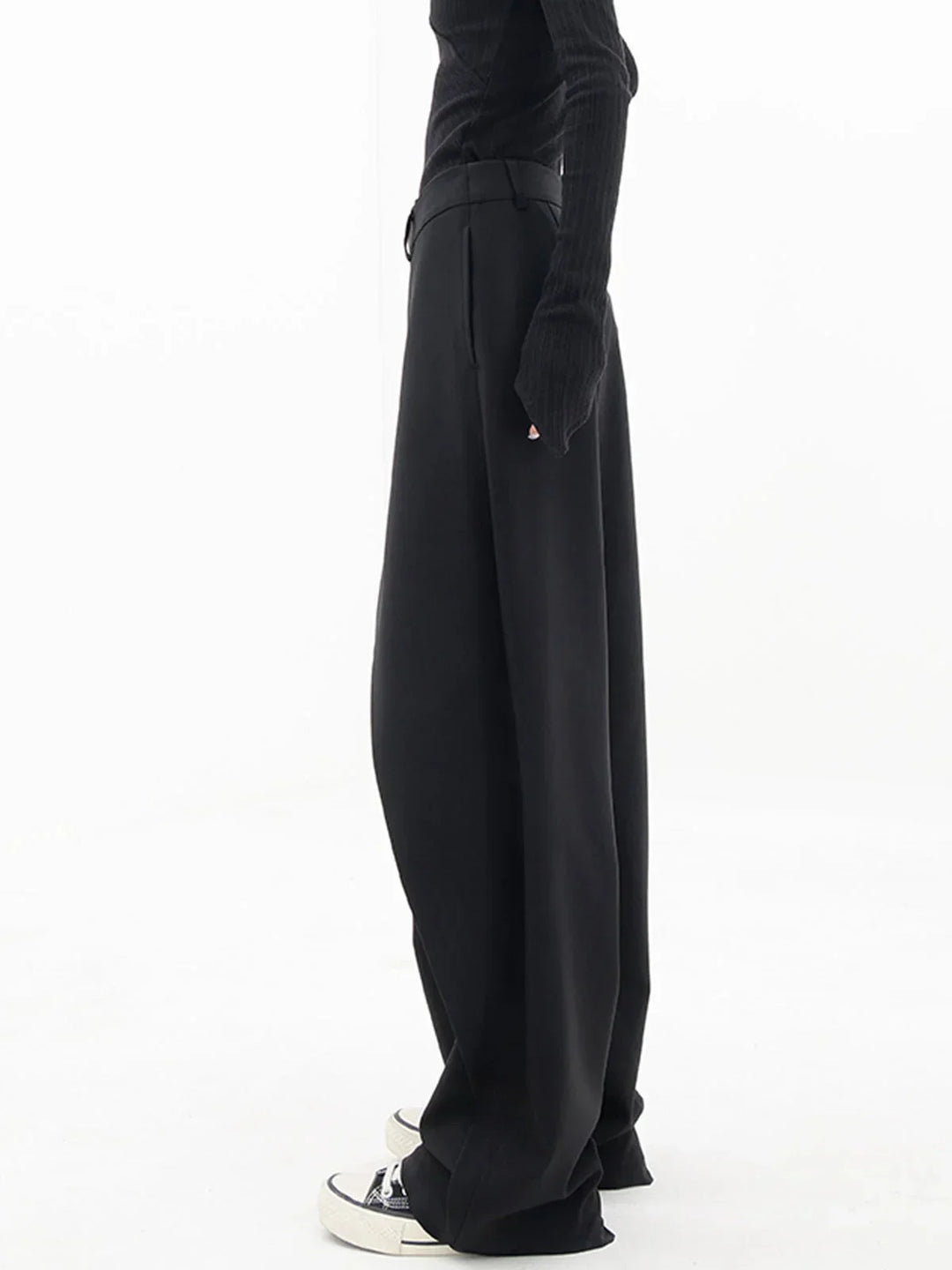 Women's Wide Leg Trousers with Asymmetric Button Waist