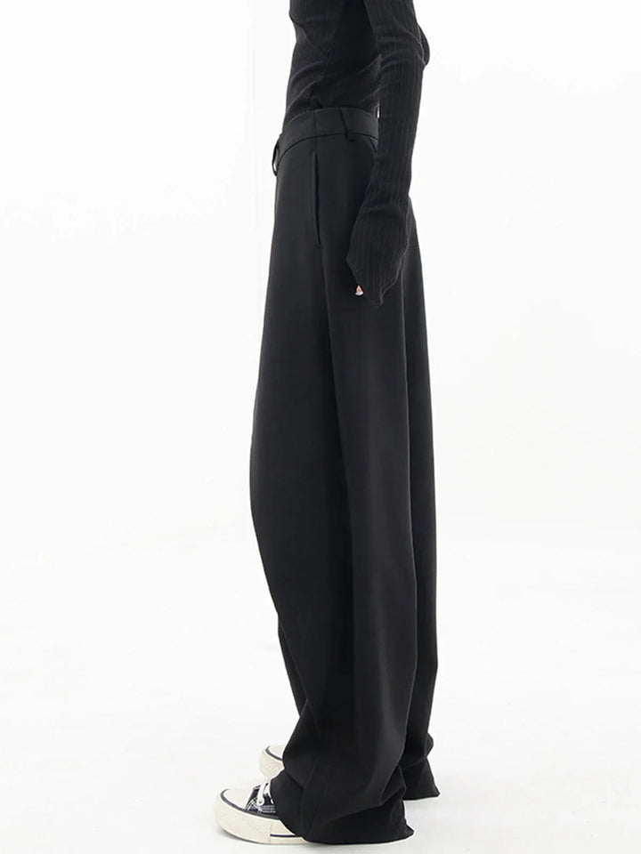 Women's Wide Leg Trousers with Asymmetric Button Waist