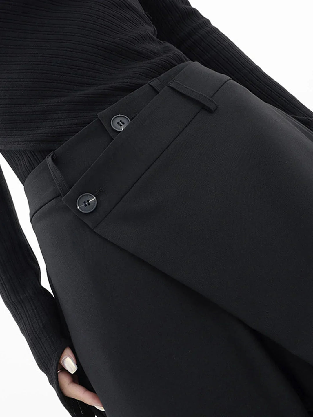 Women's Wide Leg Trousers with Asymmetric Button Waist