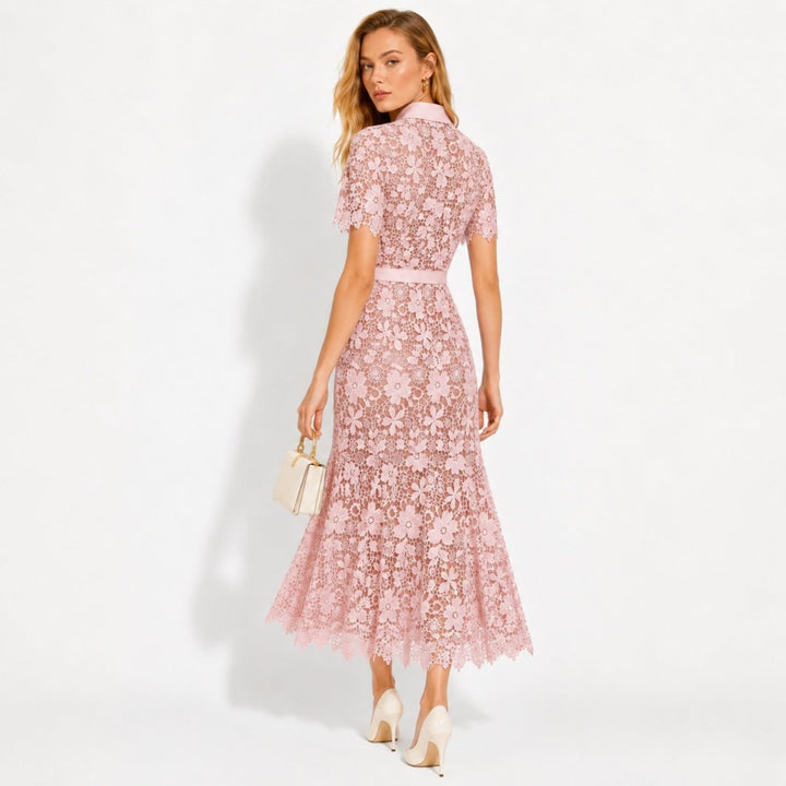 Women's Wedding Guest Floral Midi Dress with Tie Waist