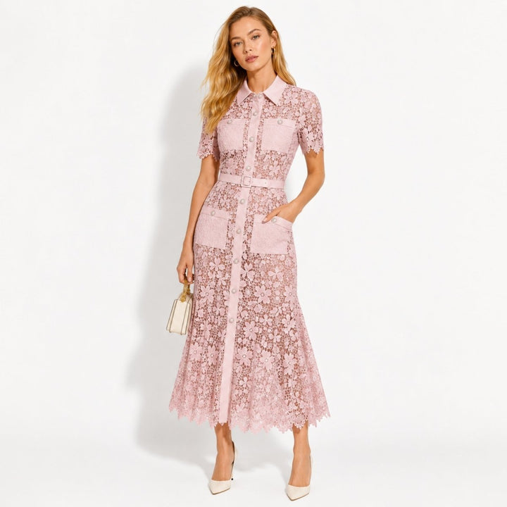 Women's Wedding Guest Floral Midi Dress with Tie Waist