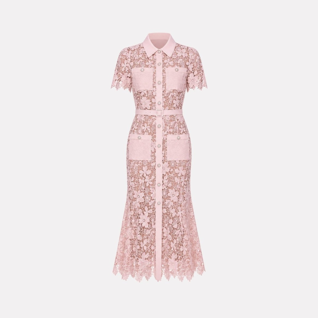 Women's Wedding Guest Floral Midi Dress with Tie Waist