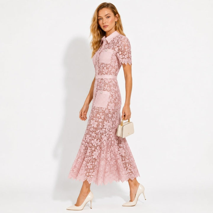 Women's Wedding Guest Floral Midi Dress with Tie Waist