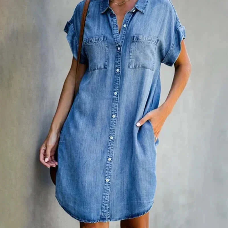 Women's Shirt Dress with Button Front and Pockets