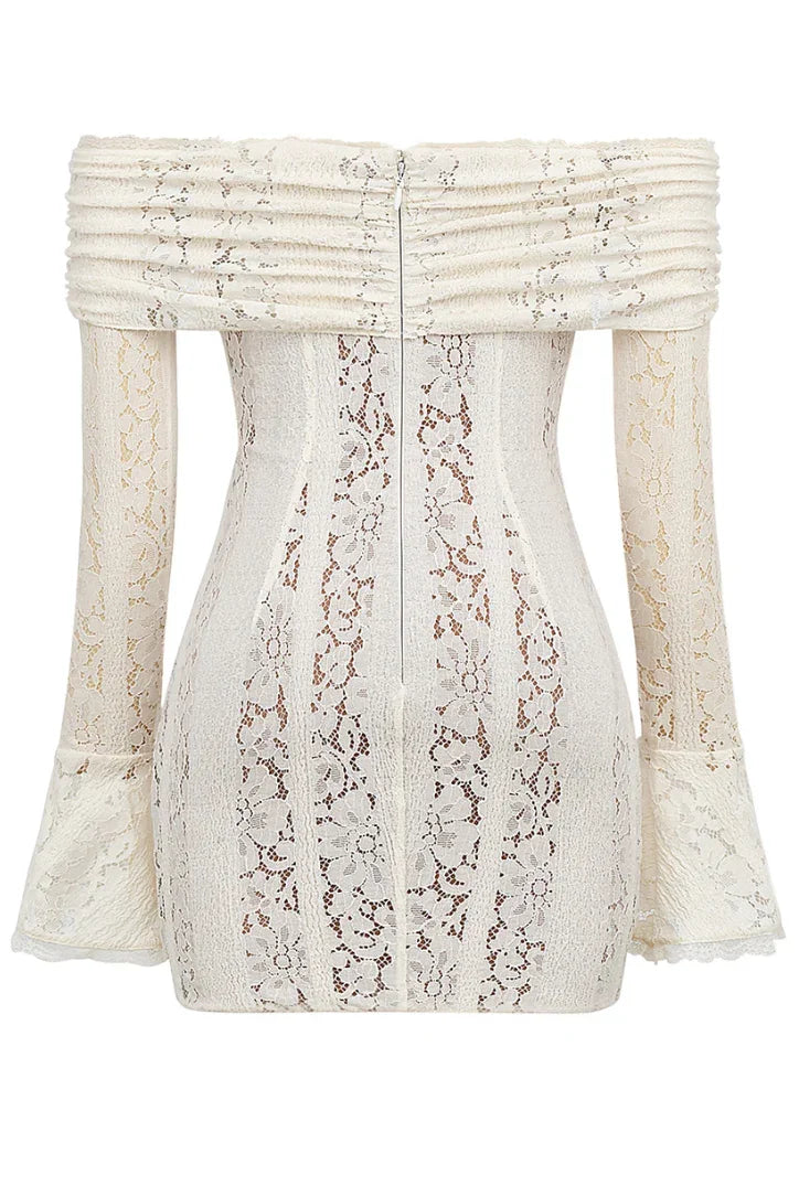 Women's Party Mini Dress with Off Shoulder Neckline and Lace Detail